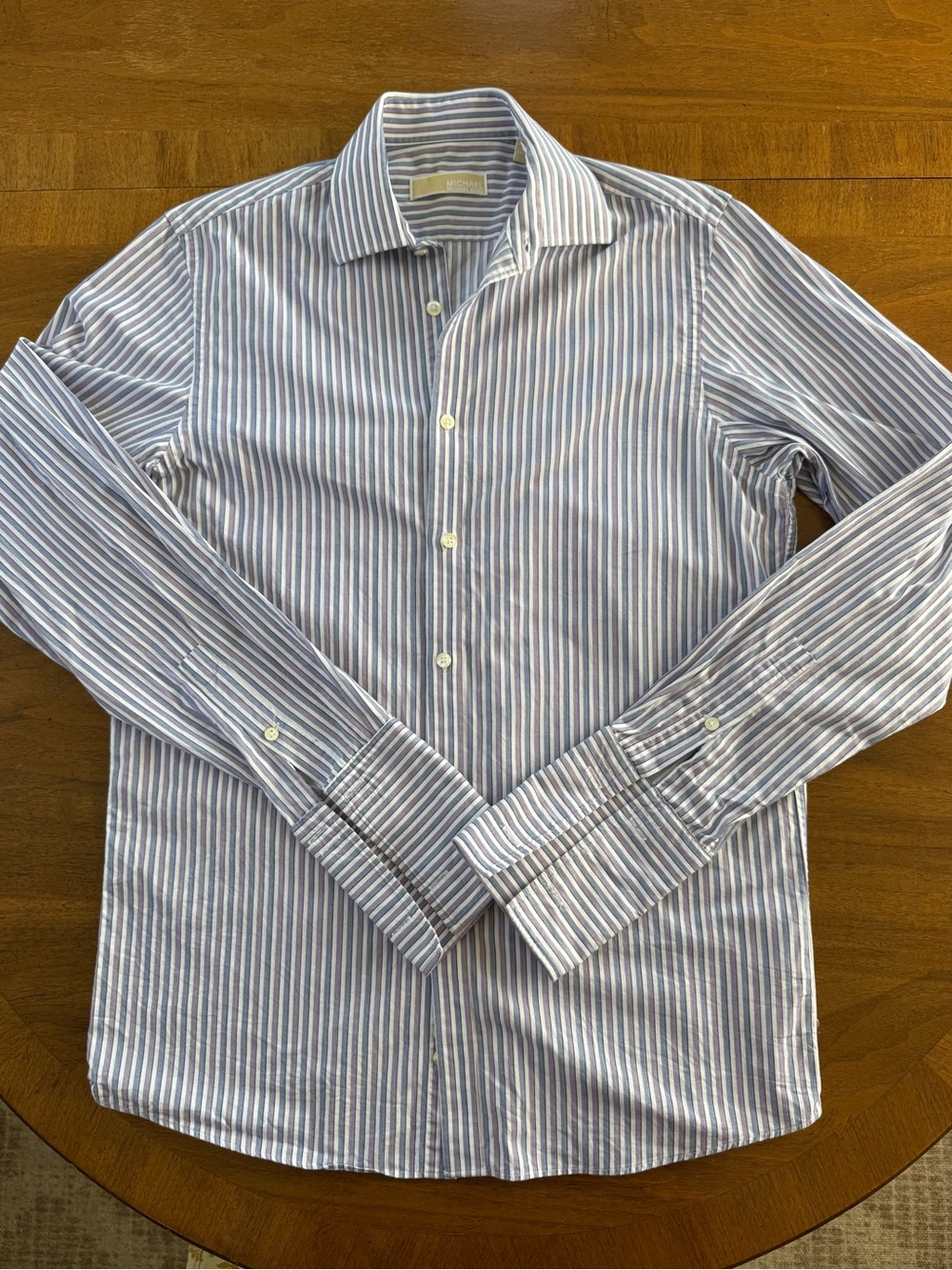 Michael Kors Men's Blue and White Striped Dress Shirt